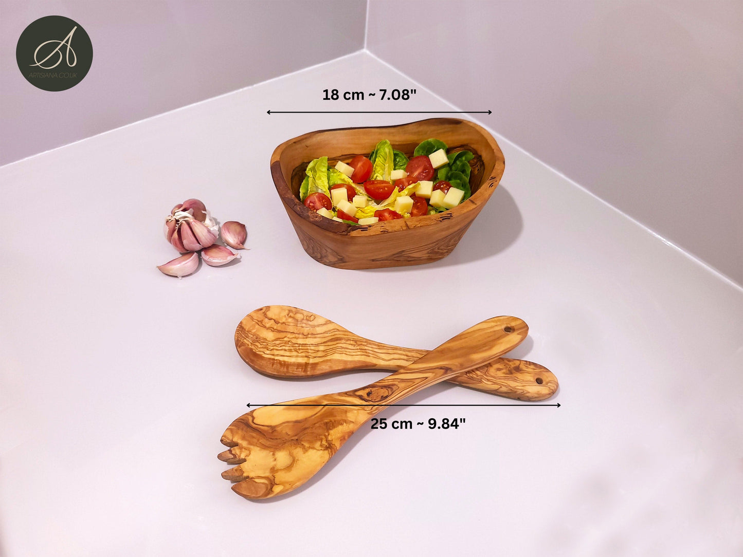 Rustic Hand Carved Bowl And Salad Serving Set