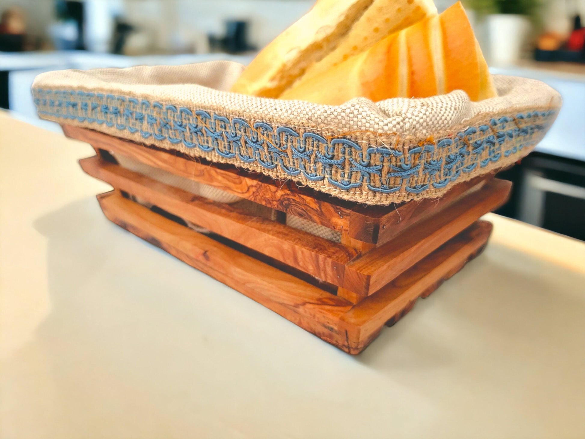 Olive wood Rectangular Shaped Bread Basket 28 cm