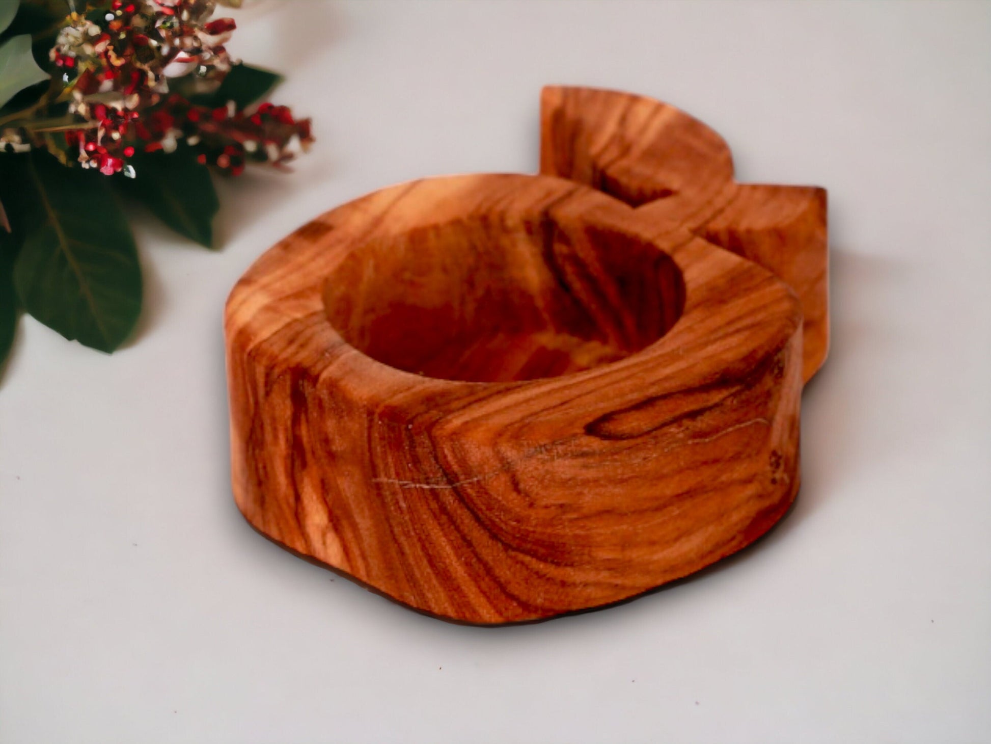 Olive Wood Apple Shaped Candle Holder