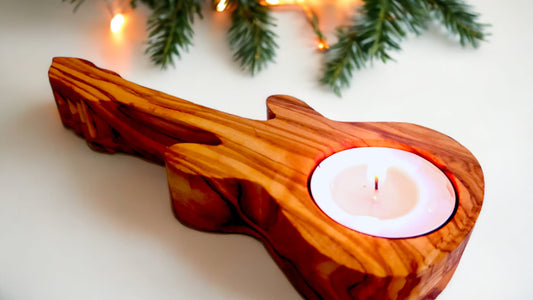 Olive Wood Guitar Shape Tealight Candle Holder 15 cm