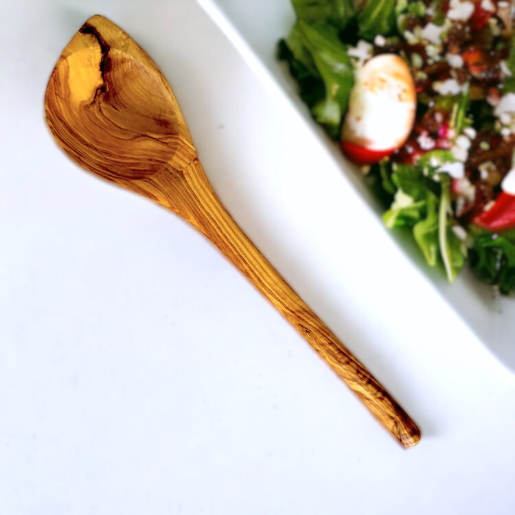 Olive Wood Pointed Stirring Rice Cooking Spoon with Round Handle 30 cm