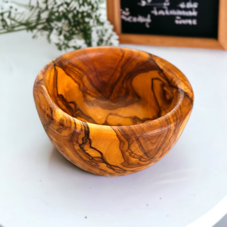 Olive Wood Small Handcrafted Wooden Bowl | Great for Sides, Cereal, Condiments, Spices | Various Sizes