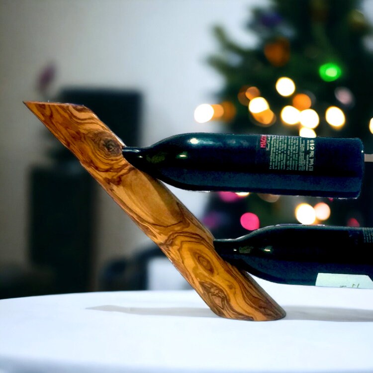 Olive Wood Crescent Wine Bottle Holder