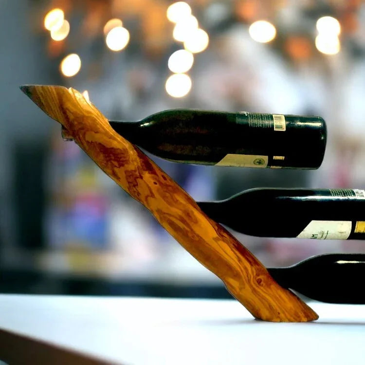 Olive wood round bottle holder – handcrafted and natural design