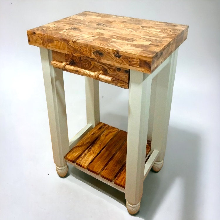 Olive Wood butcher block island, Table Butcher Block, Kitchen Cart, small kitchen island, wedding gift, gift for parents, gift