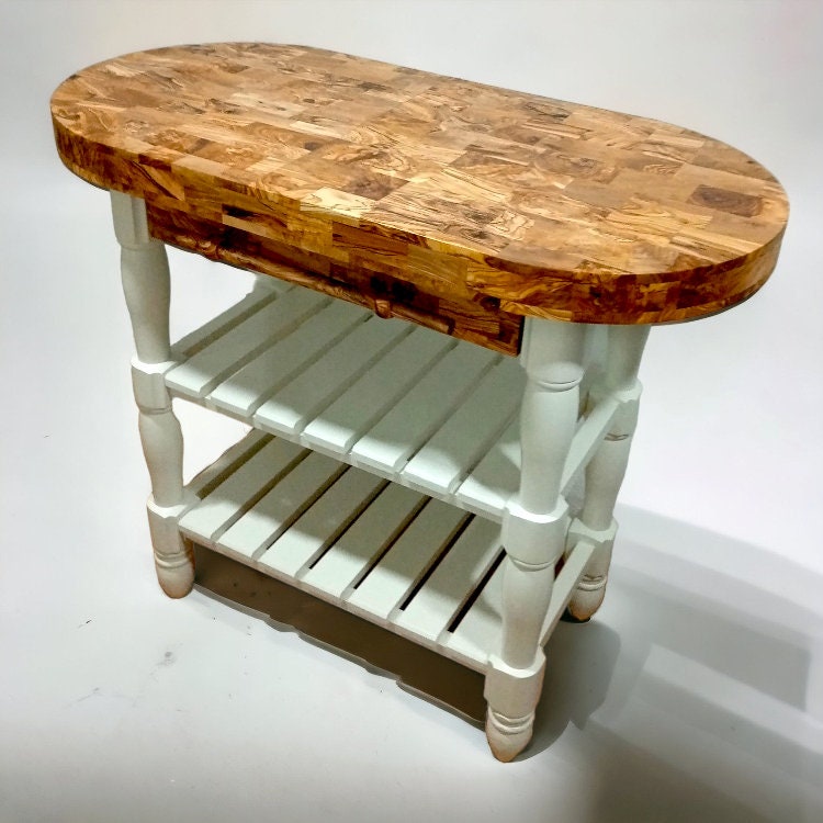 Olive Wood Butcher Block Counter Island W/ Shelves