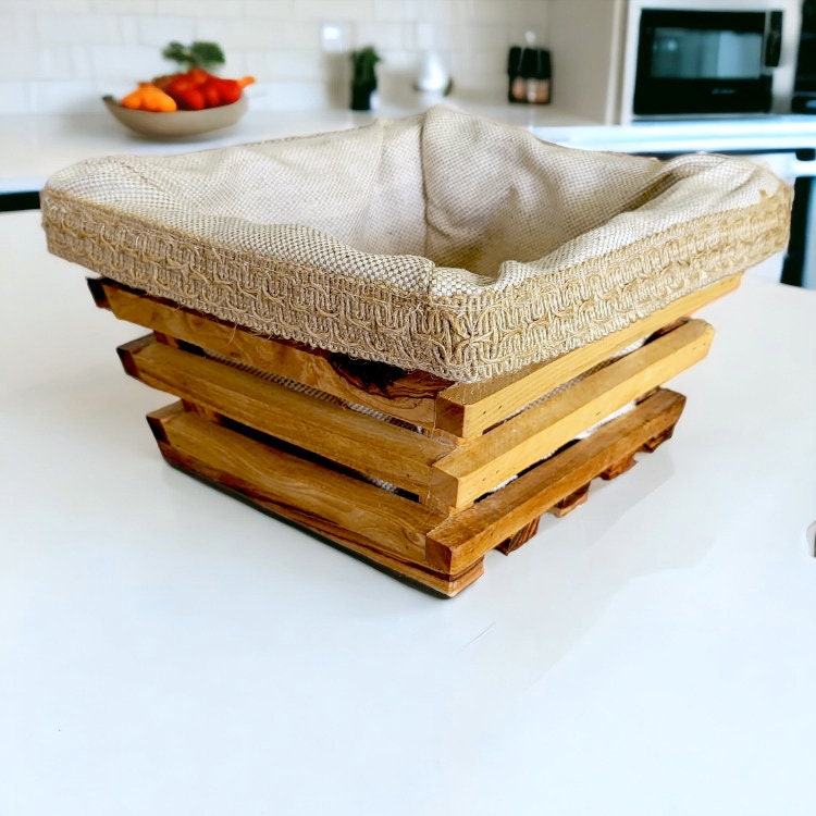 Olive Wood Square Shaped Bread Basket 18 cm