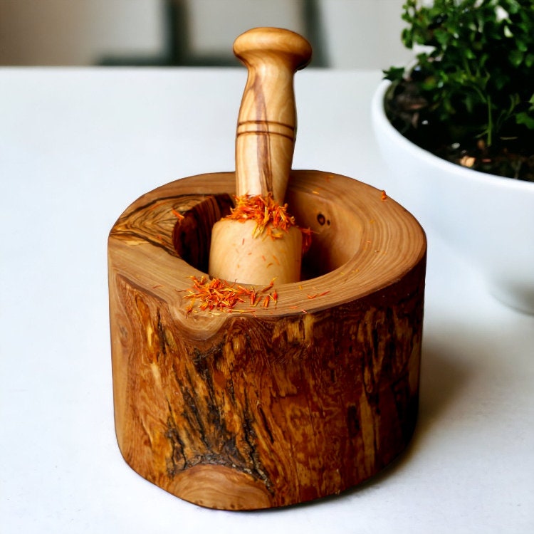 Olive Wood Wooden Pestle And Mortar Rustic Natural Handcrafted & Chemical Free | Various Sizes