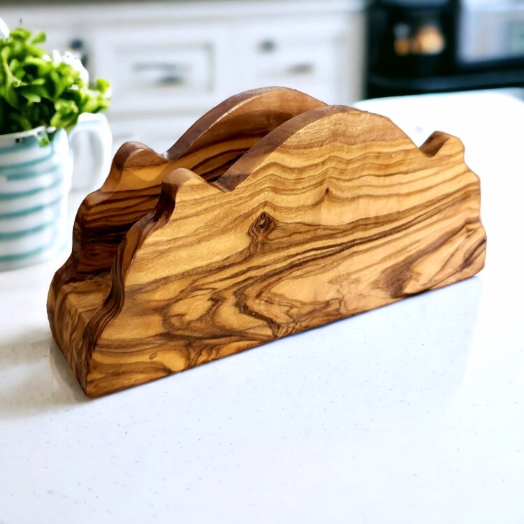 Olive Wood Pear Shaped Napkin Holder