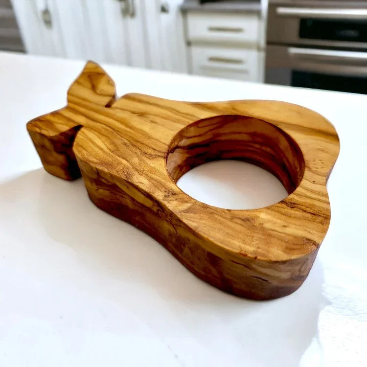 Olive wood pear shaped napkin holder – handcrafted, natural design