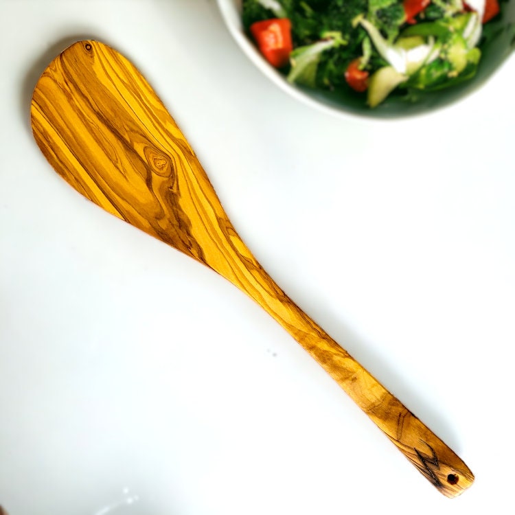 Olive Wood Curved Spatula 35 cm, stirring spatula, serving spatula, tasting spatula, kitchen utensils