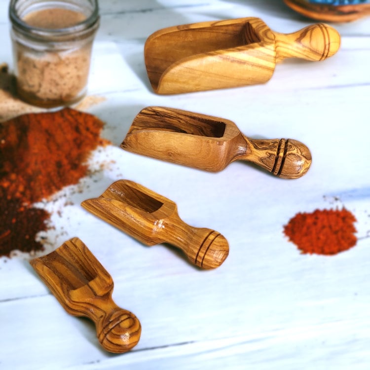 Olive Wood Wooden Handcrafted Spice Scoop | Various Sizes