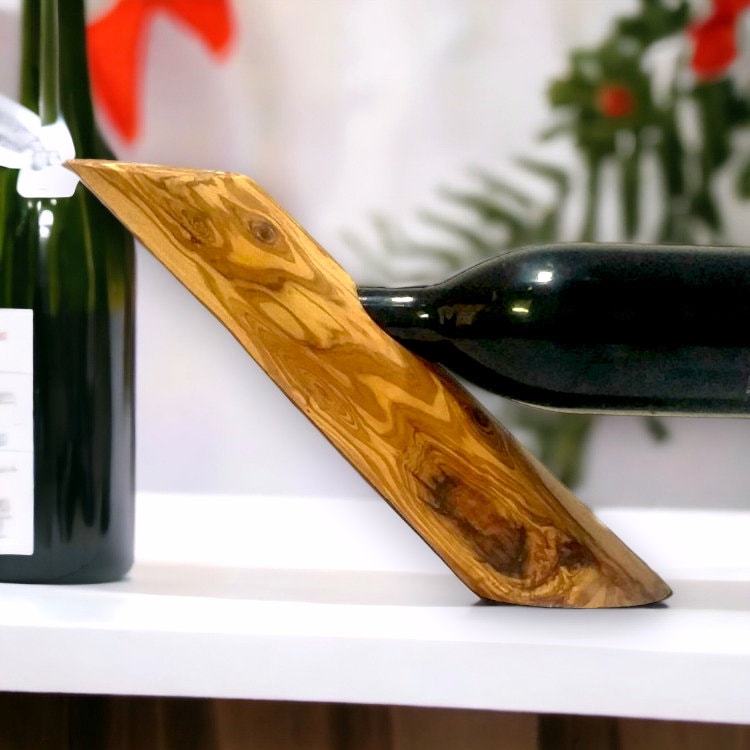 Olive Wood Crescent Wine Bottle Holder