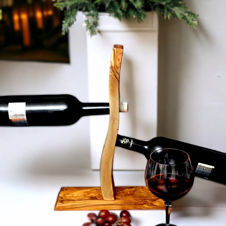 Olive Wood Round Bottle Holder 3 Holes, Wine Bottle Holder, bar accessories, wine lovers