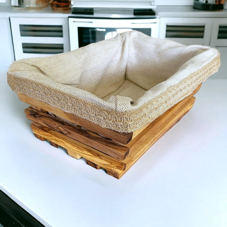 Olive wood Rectangular Shaped Bread Basket 28 cm