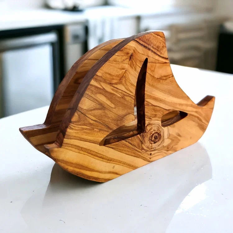 Olive wood boat shaped napkin holder – handcrafted, natural design