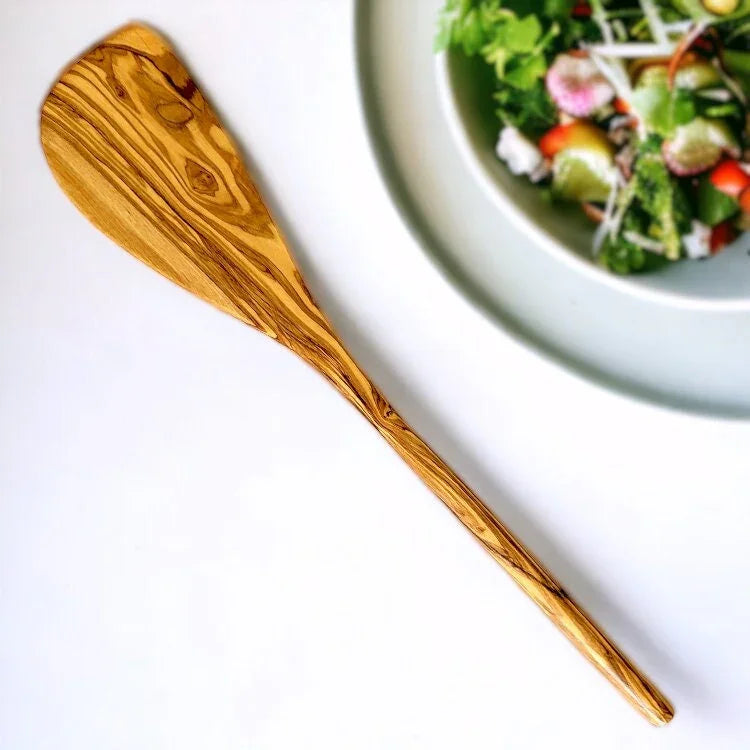 Olive wood curved spatula with round – handcrafted, natural design