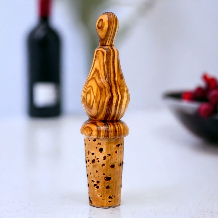 Olive Wood Wooden Bottle Stopper Handcrafted Wine Cork | Mushroom | Pear | Round | Apple