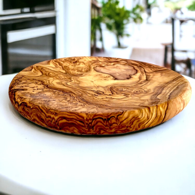 Olive Wood Set of 3 Round Wooden Plates with Round Edge, plate set, kitchen, restaurant, Sustainably Sourced, Eco-Friendly, handmade, gift