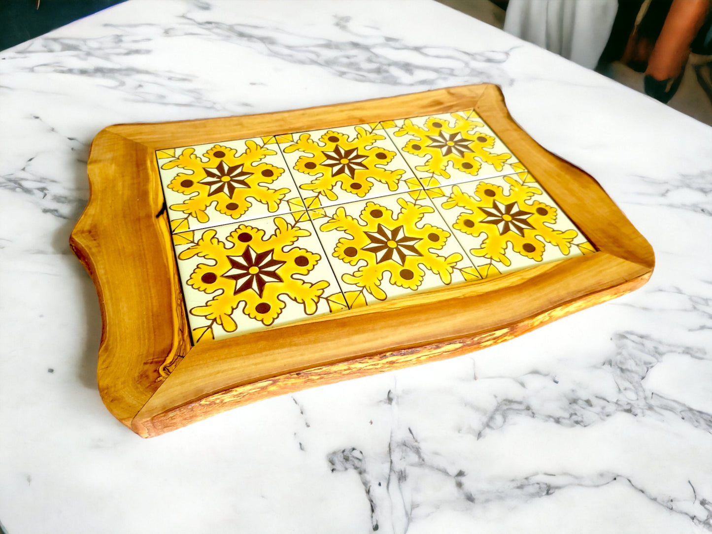 Rustic Olive Wood Ceramic Tray