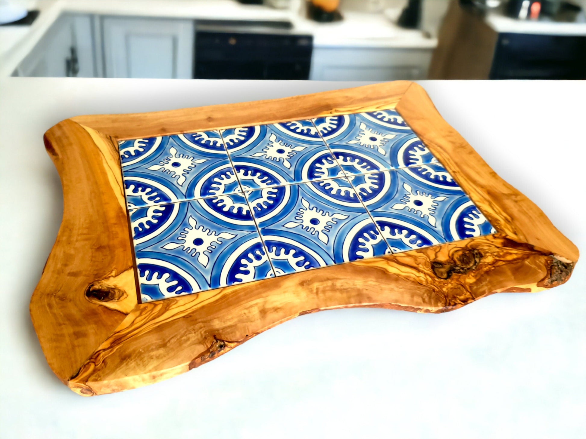 Rustic Olive Wood Ceramic Tray