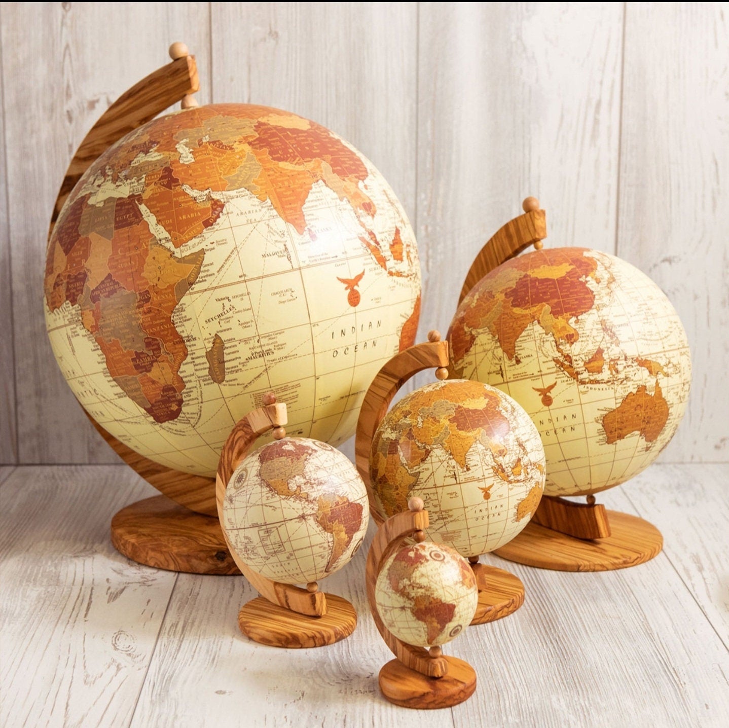 World Earth Globe | Handcrafted Olive Wood | Wooden Stand | Decorative Office Gift