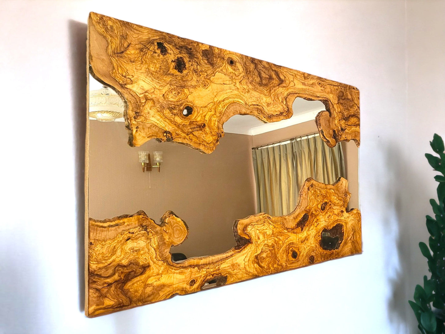 Olive Wood Framed Wooden Wall Mirror | Unique Showpiece & Impressive Gift Idea