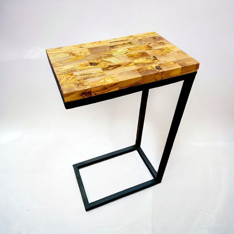 C Shaped End Grain Table with Metal Frame