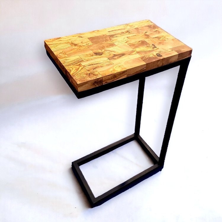 C Shaped End Grain Table with Metal Frame