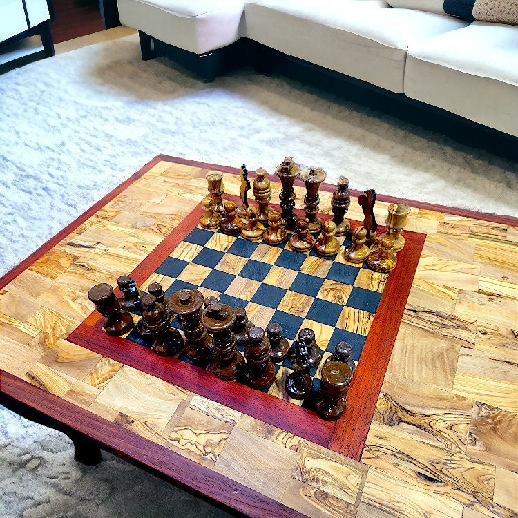 Rectangular End Grain Chess Table with Red Border