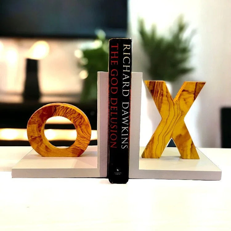 Olive wood handcrafted xo bookends – handcrafted and natural design