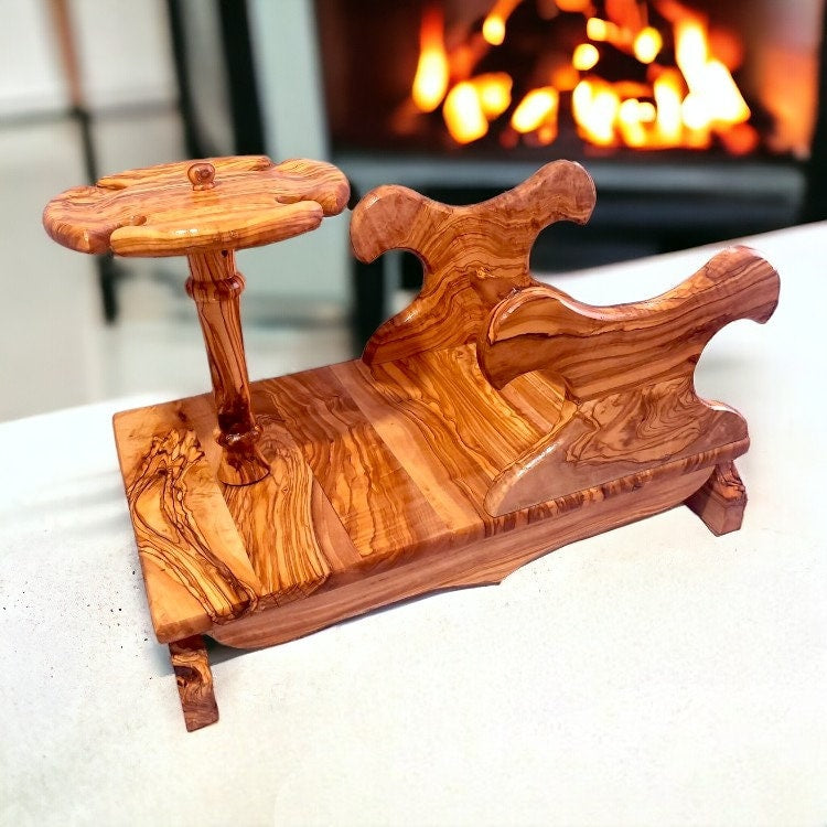 Olive Wood Wine Barrel W/ Stand | Built-in Wine Glass Holder | Dining Table Centre Piece | Dinner Party Decor | Unique Housewarming Gift