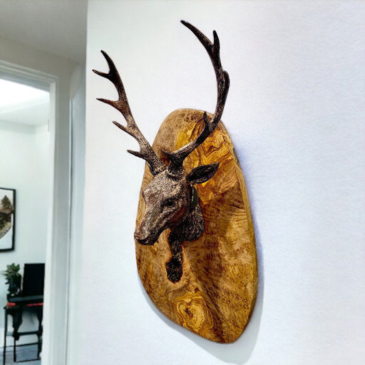 Olive Wood Handcrafted Wooden Deer Head Hanging Wall Decor | Looks Great In Log Cabins & AirBnB's