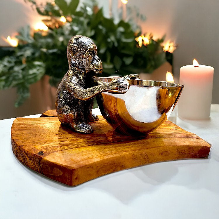 Olive Wood Base Monkey Bowl