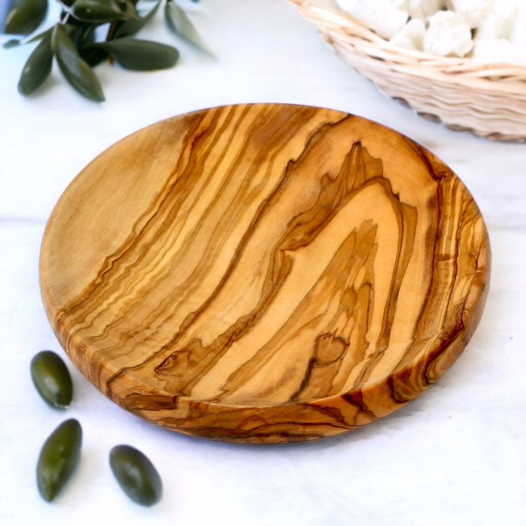 Olive Wood Handcrafted Round Wooden Plate Set (10, 15, 20, 25 cm or Set of 3)