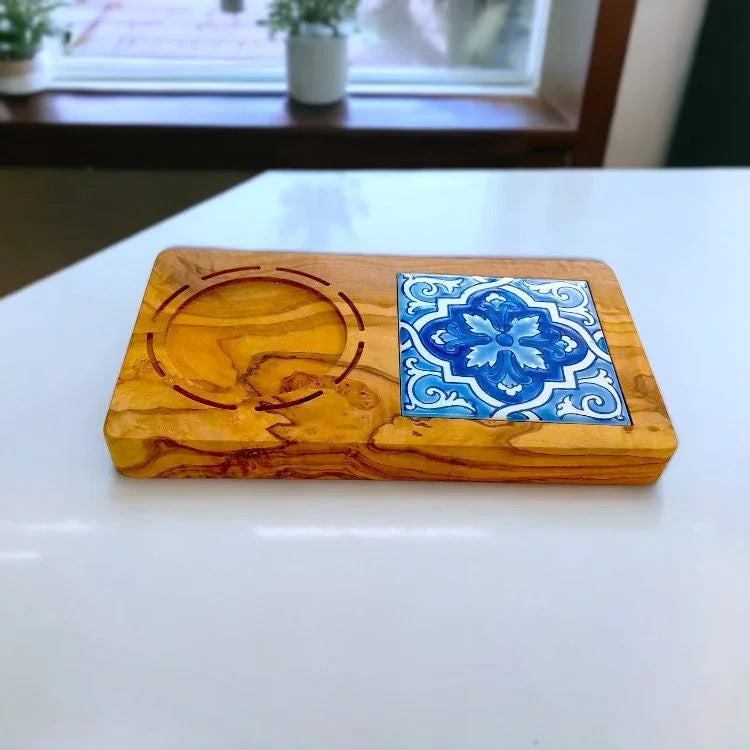 Olive wood ceramic dessert serving tray – handcrafted, natural design