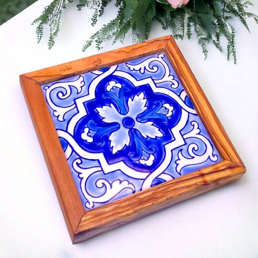 Square Olive Wood Ceramic Tray