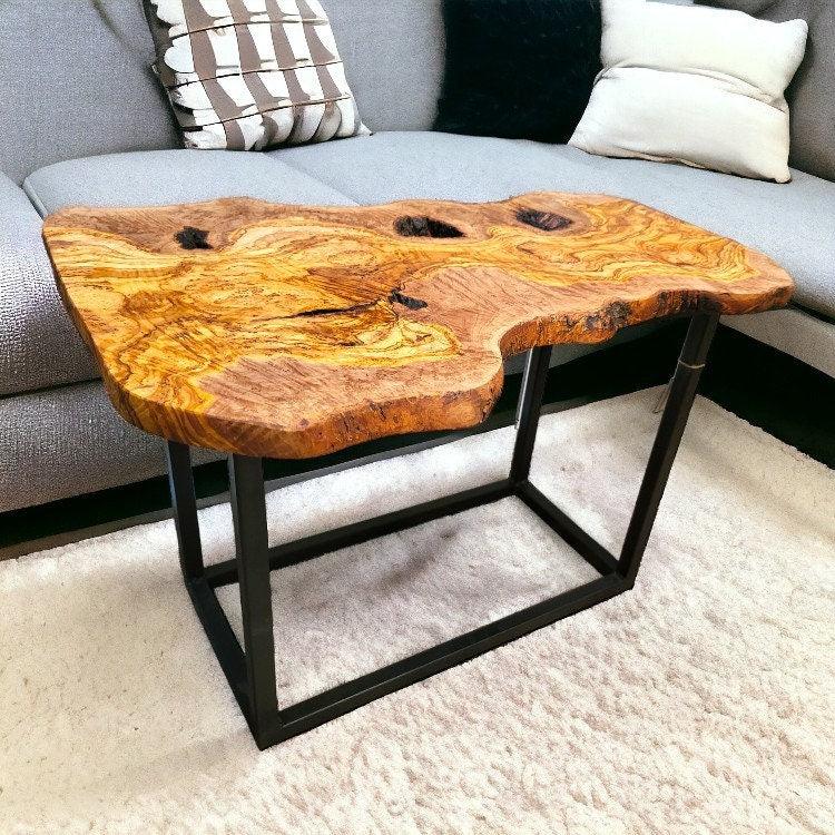 Rectangular side table with metal – handcrafted and natural design