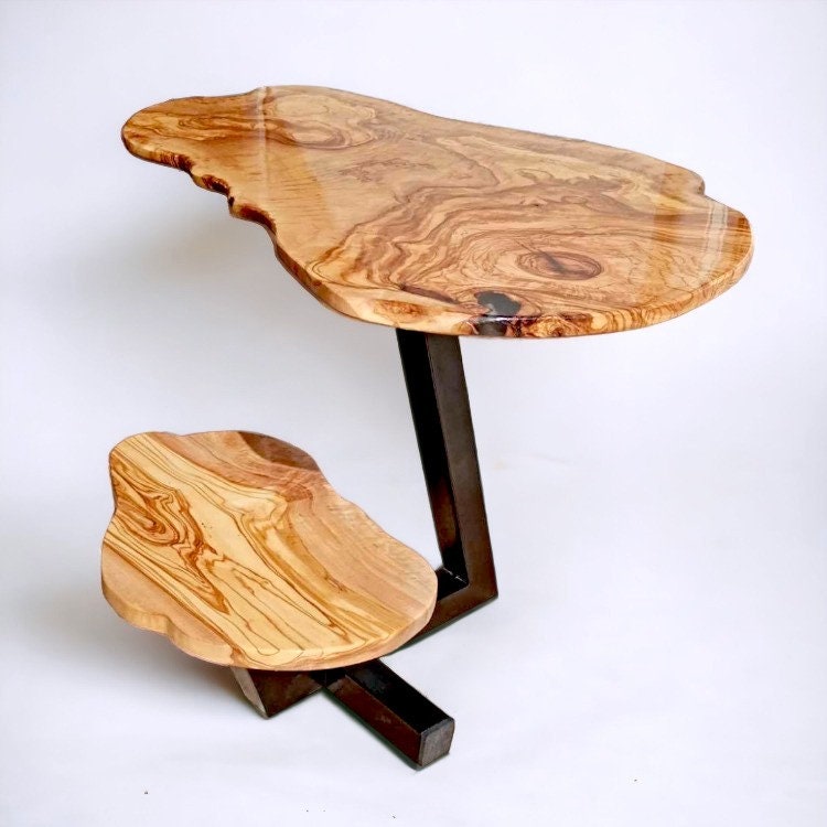 Irregular Shaped Olive Wood Side Table