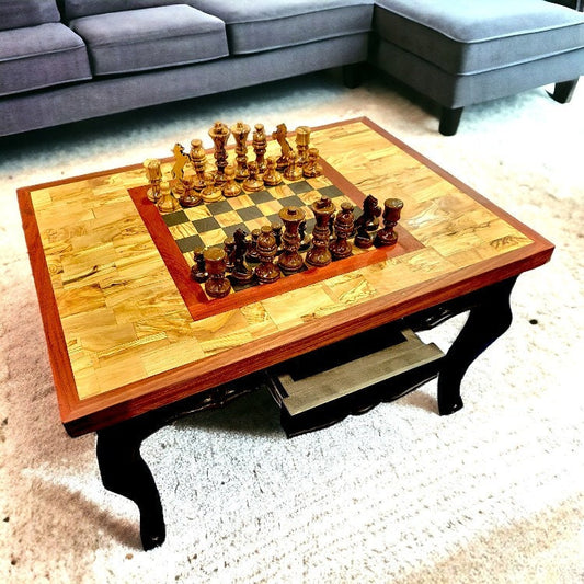 Rectangular End Grain Chess Table with Red Border