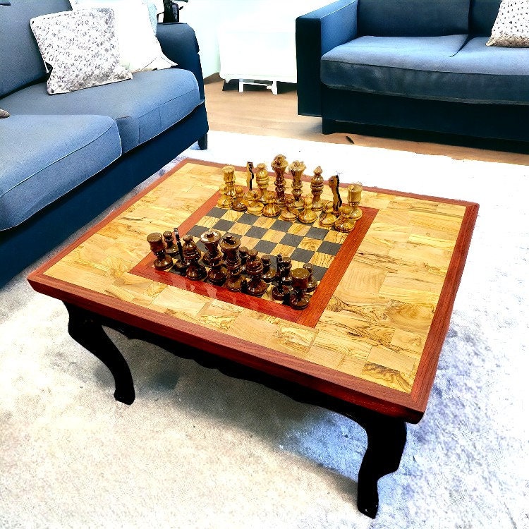 Rectangular End Grain Chess Table with Red Border