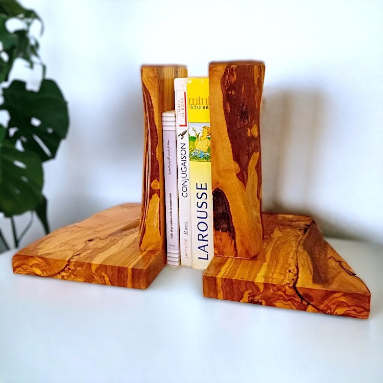 Olive Wood Rustic Wooden Bookends/Bookstand