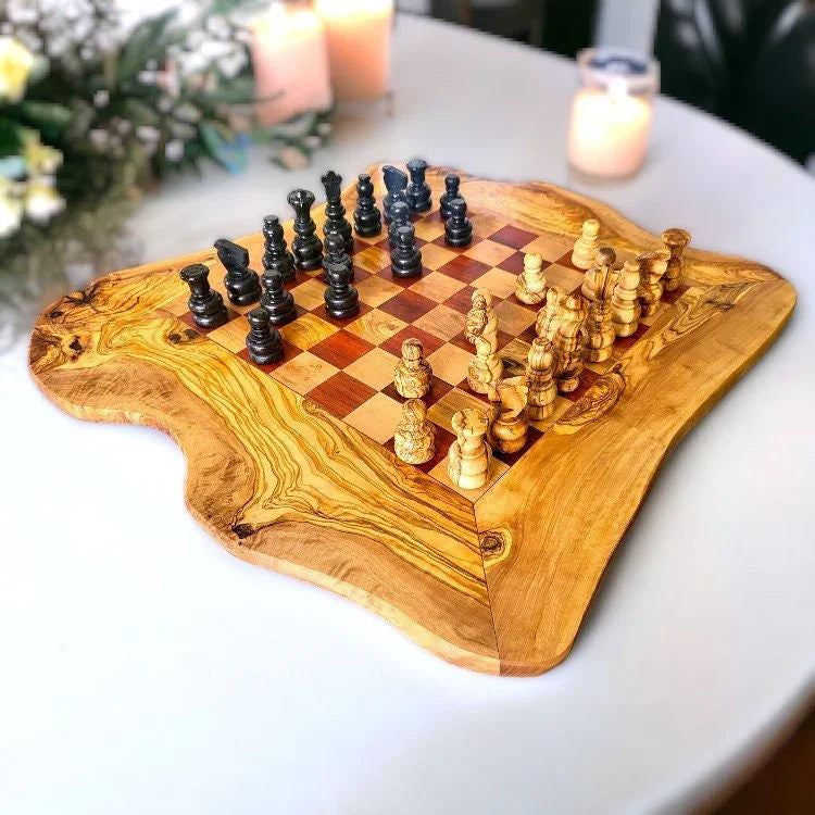 Olive wood chess board 45cm x – handcrafted, natural design