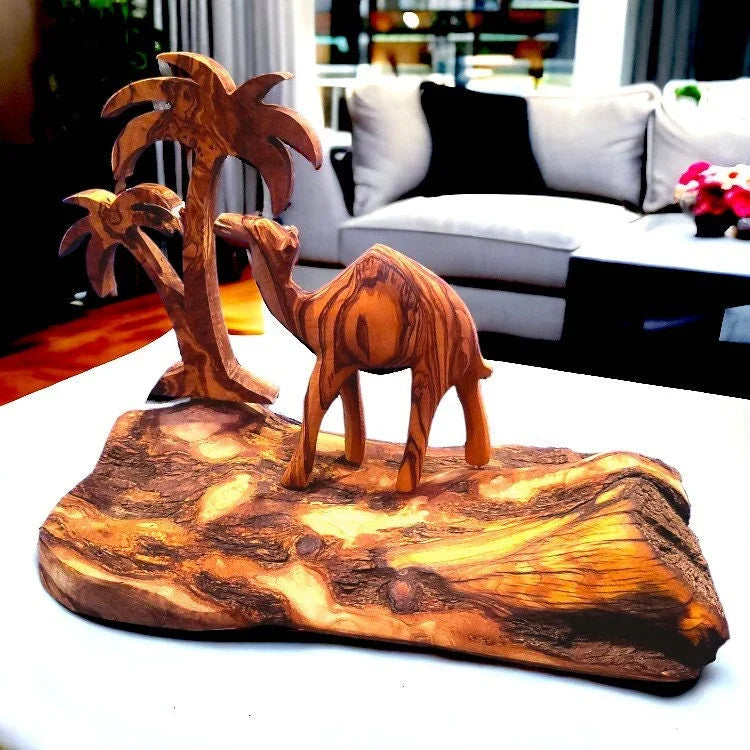Olive wood hand carved camel figurine – handcrafted, natural design