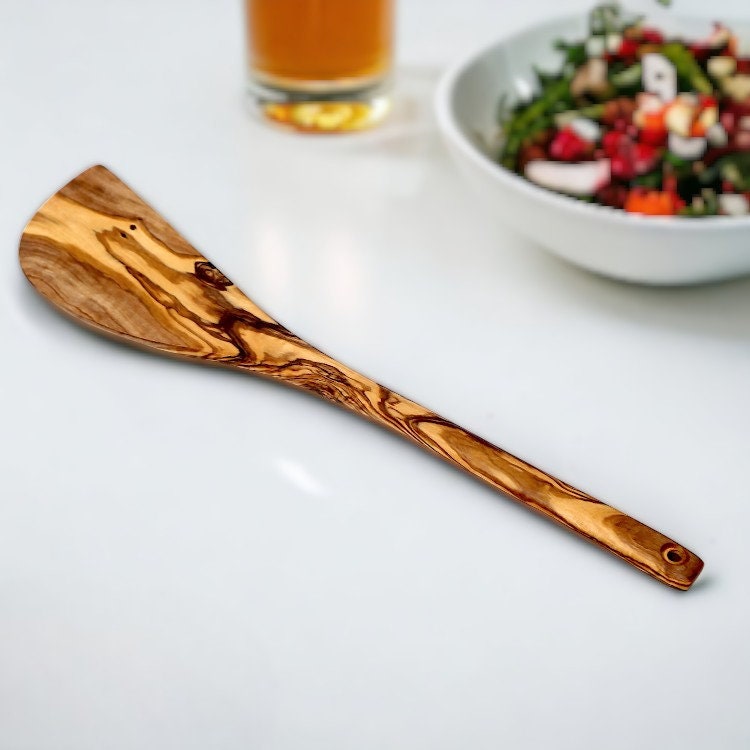 Olive Wood Curved Spatula 35 cm, stirring spatula, serving spatula, tasting spatula, kitchen utensils