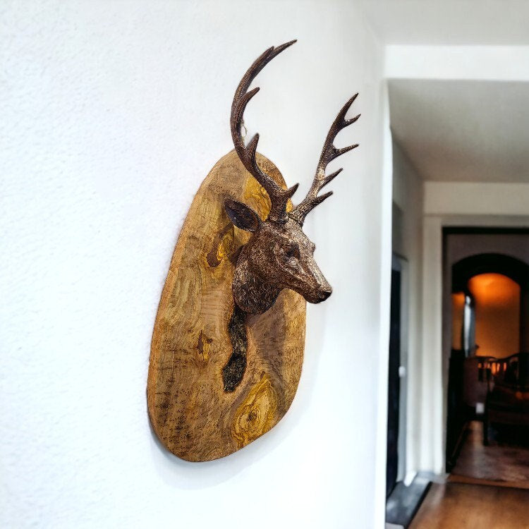 Olive Wood Handcrafted Wooden Deer Head Hanging Wall Decor | Looks Great In Log Cabins & AirBnB's