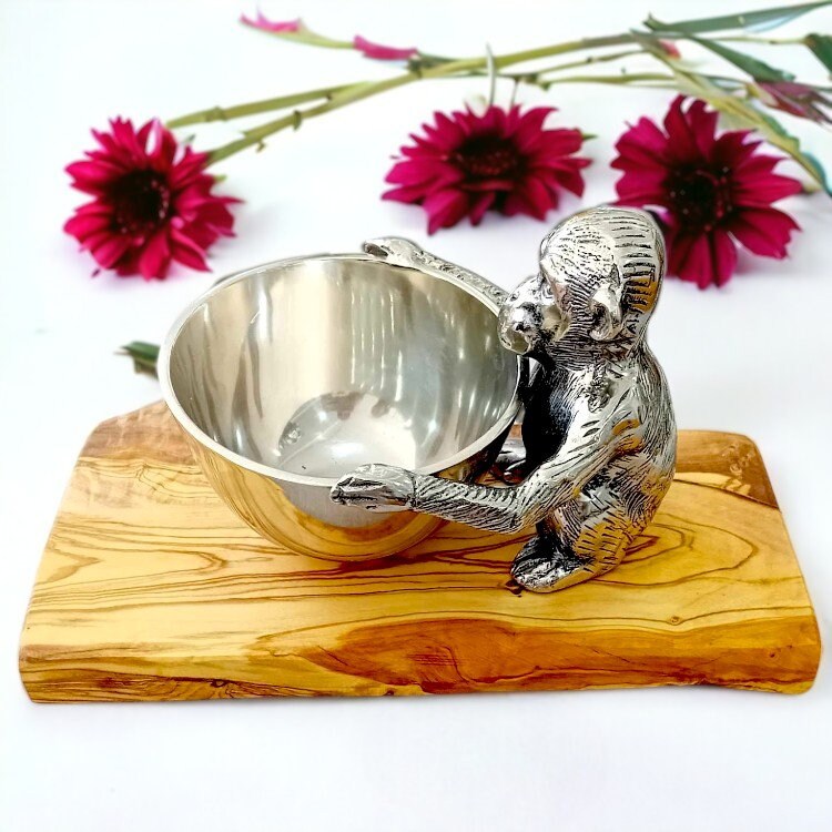 Olive Wood Base Monkey Bowl