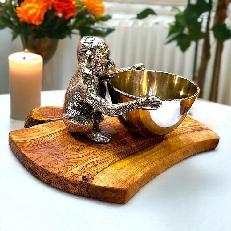 Olive wood base monkey bowl – handcrafted and natural design