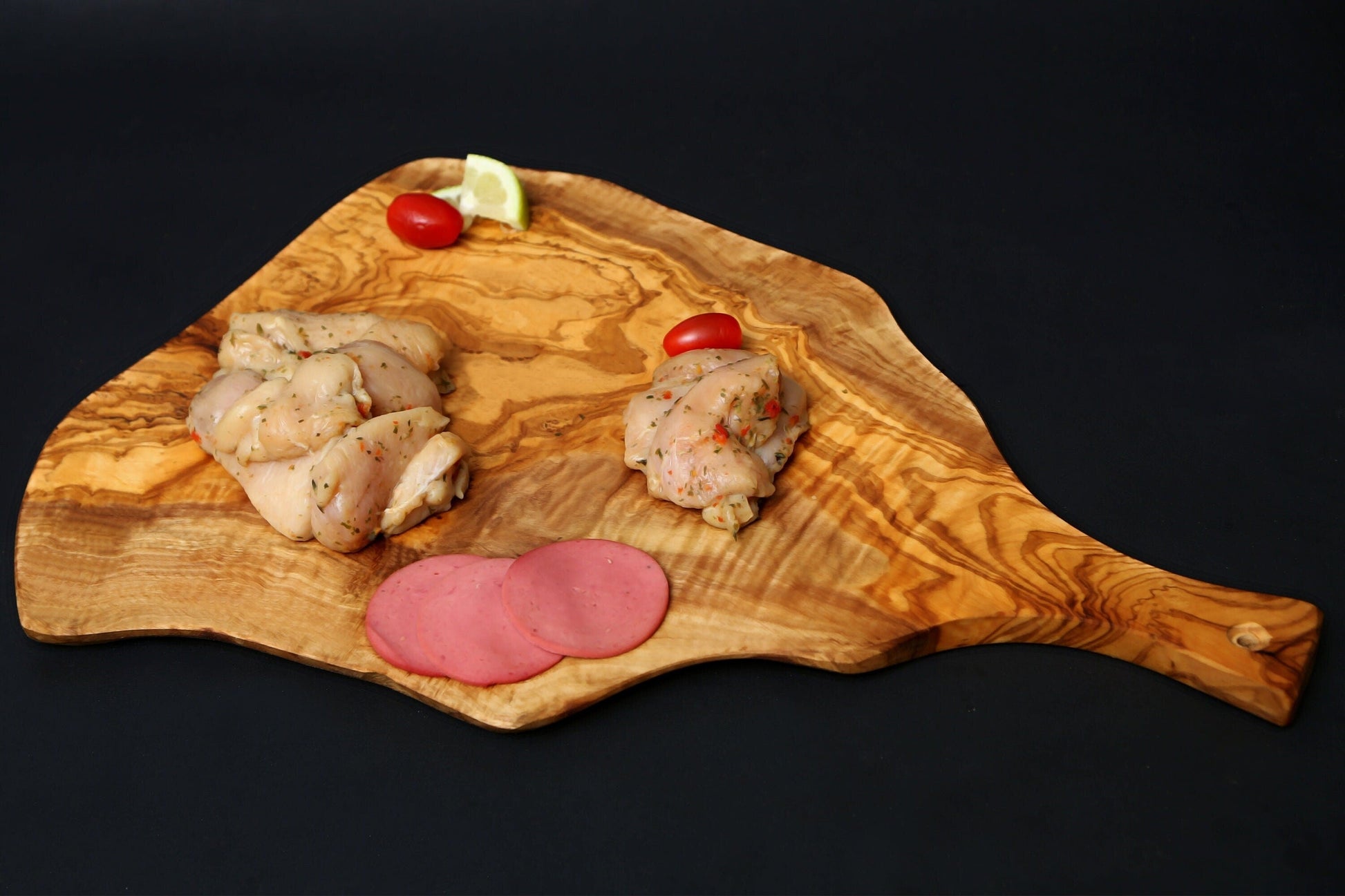 Olive Wood Slim Irregular Shaped Cutting Board with Handle