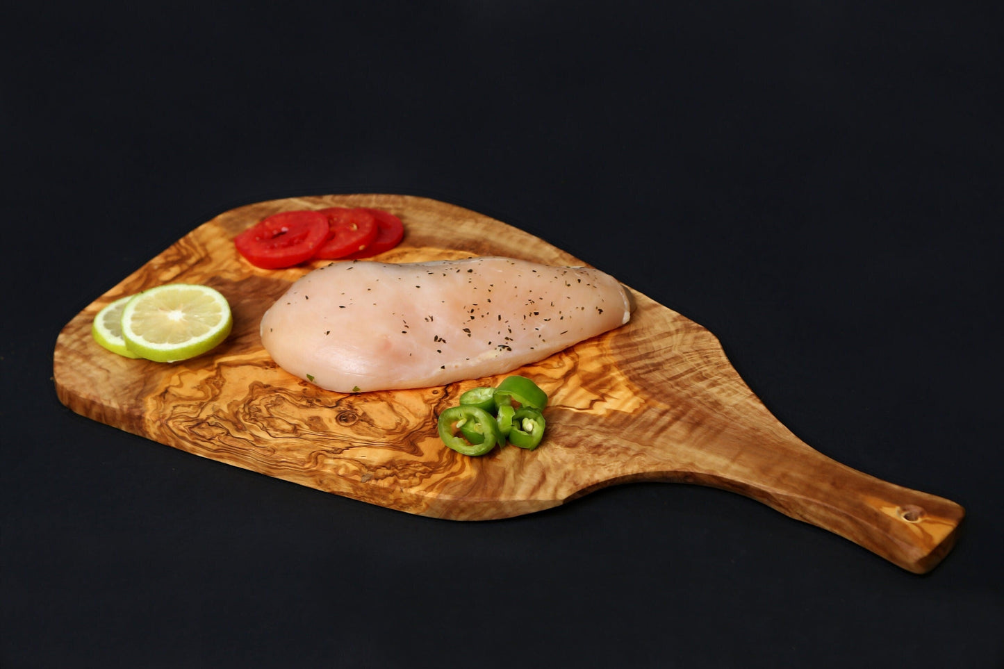 Olive Wood Slim Irregular Shaped Cutting Board with Handle